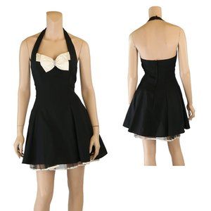 L.A. GLo Vintage 80s 90s Black & White Halter Party Prom Dress sz 5/6